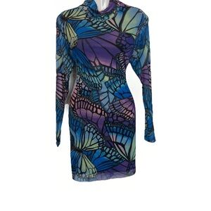 AFRM Justine Electric Butterfly Mini Dress Women's Sz Large Bodycon Cut Out Back